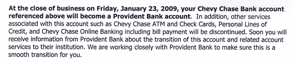 Chevy Chase Bank letter